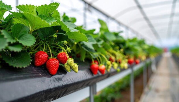 Strawberries in Greenhouse. (1) - Powered by Adobe