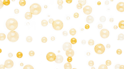 Abstract golden bubbles floating on a transparent background creating a festive and celebratory atmosphere