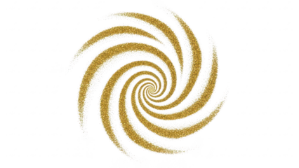 Gold spiral swirl pattern with glitter effect on transparent background for decorative design