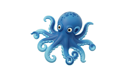 Blue Cartoon Octopus with Eight Tentacles