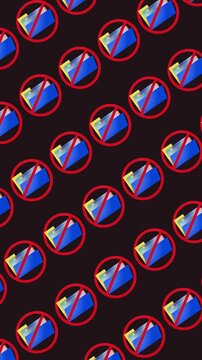 Abstract vertical background with seamless pattern of restricted access folders icons in a tile backdrop looping cartoon animation. Repeating wallpaper with no-entry folder symbols.