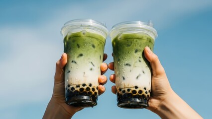 Delicious Japanese Inspired Matcha Bubble Tea Topped with Ice and Foam
