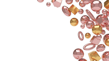 Closeup of shiny pink and gold confetti scattered on transparent background for celebration and party decoration