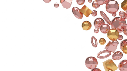 Closeup of shiny pink and gold confetti scattered on transparent background for celebration and party decoration