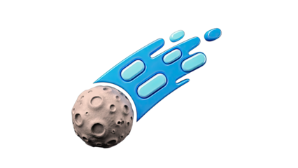 3D Rendering of a Meteorite with Blue Trailing Effect