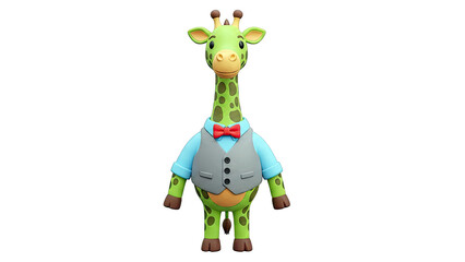 Cartoon Giraffe Wearing Vest and Bowtie