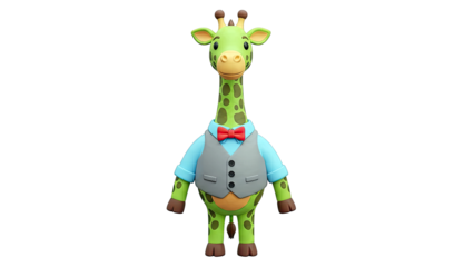 Cartoon Giraffe Wearing Vest and Bowtie
