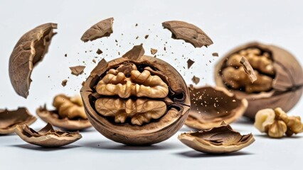 Energetic Walnut Burst Showing Fresh Kernel for Organic Health Food Marketing on White