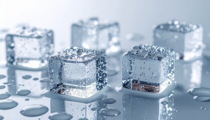 静謐なラグジュアリー。光り輝くクリスタルアイスと瑞々しい水滴のクリーンな背景