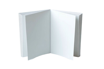 Open white book, blank pages spread wide against a dark background