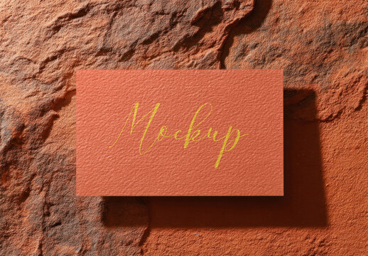 Textured Card Mockup On Rocky Surface PSD