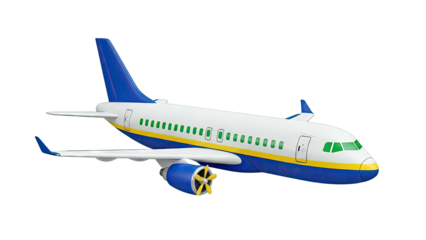 Blue and White Airplane with Yellow Stripe and Propeller