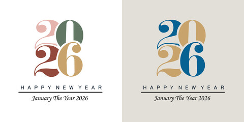 2026 logo and colorful premium greeting card. Happy New Year.