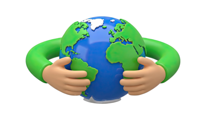 Cartoon Earth Hugged by Green Arms and Hands