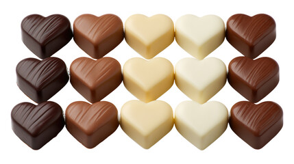 Fototapeta premium Array of assorted valentine's day heart shaped chocolates food background