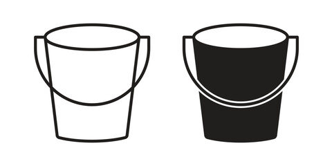 Bucket icons. Line Art Style Design Isolated On White