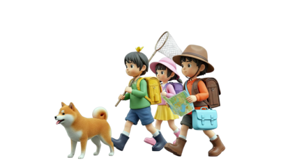 Children and dog on an adventure