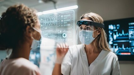 Healthcare Workers Use Digital Technology to Assist Patients With Holographic Displays and Data Visualization in Modern Settings - Powered by Adobe
