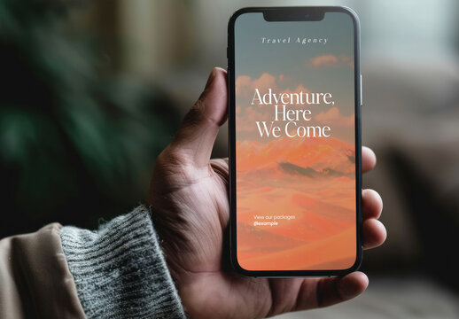 Travel Themed Mobile Screen Mockup PSD