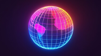 Illuminated Globe of the World: A vibrant, neon-lit globe representing the world, radiating energy and innovation against a deep, dark backdrop.