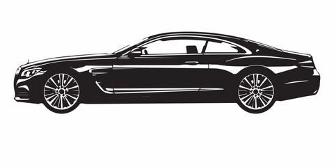 Obraz premium Car side view vector icon, black and white detailed illustration, black car isolated on white 