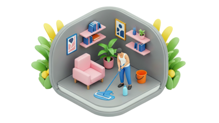 Isometric Room Cleaning Scene