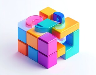 Fototapeta premium Colorful, geometric cube composition with semi-transparent elements