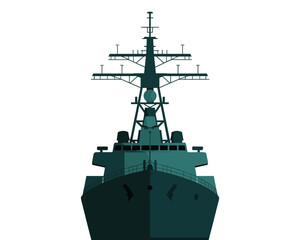 Detailed military warship naval vessel vector illustration front view on clear white background powerful battleship for defense maritime security navy operations and global power projection marine tra