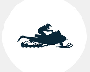 Silhouette of snowmobile rider in helmet riding through snowy terrain extreme winter sport adventure activity illustration for recreation travel destination marketing promotional material sports equip