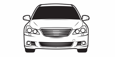 Car side view vector icon, black and white detailed illustration, black car isolated on white 