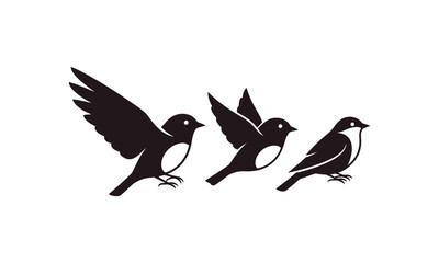 Fototapeta premium Minimalist sparrow bird logo design template set in black and white