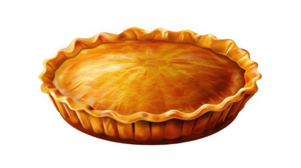 Deliciously baked golden brown savory pie featuring a perfectly crimped fluted crust presented isolated on transparent background