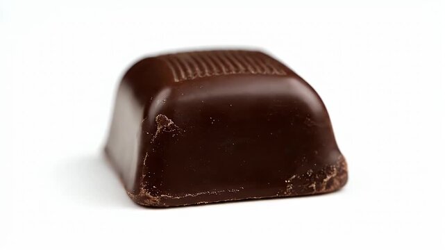 Dark Chocolate Piece in Macro Shot on White Background Studio Lighting