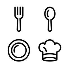 Simple black and white illustration of kitchen utensils and chef's hat Vector