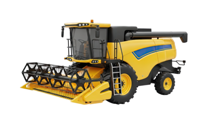 Yellow Combine Harvester with Header