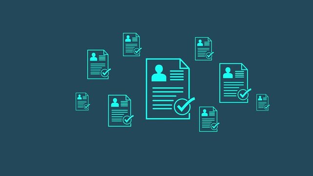 Resume Screening & Recruitment Tech: Hiring Process, Job Applications, AI, Human Resources - Digital Transformation. Motion graphics of document concept.