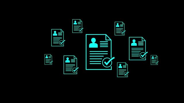 Resume Screening & Recruitment Tech: Hiring Process, Job Applications, AI, Human Resources - Digital Transformation. Motion graphics of document concept.