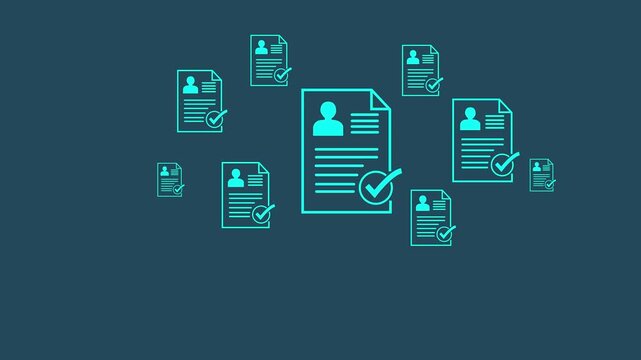 Resume Screening & Recruitment Tech: Hiring Process, Job Applications, AI, Human Resources - Digital Transformation. Motion graphics of document concept.