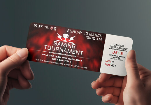 Gaming Tournament Ticket Mockup PSD