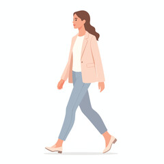 Fototapeta premium A young woman walks confidently forward in a stylish outfit