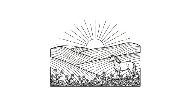 Black and White Illustration of Goat.