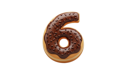 Donut shaped number 6 with chocolate frosting and sprinkles