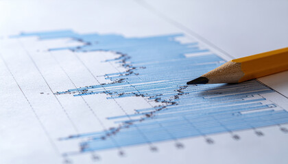 Economic data growth chart pencil business document focus on financial trend concept