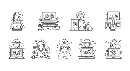 Fototapeta premium Illustrations of people engaged in various digital activities illustration