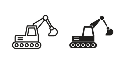 Excavator icons. Line Art Style Design Isolated On White © Hunt