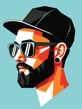Modern Man with Beard and Sunglasses in Geometric Style.