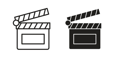 Film clapperboard icons. Line Art Style Design Isolated On White