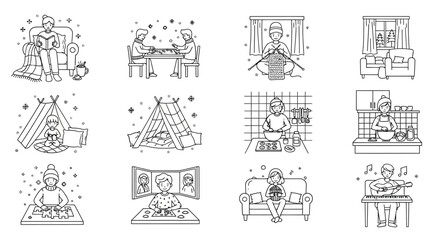 Fototapeta premium Illustrations of various indoor activities illustration