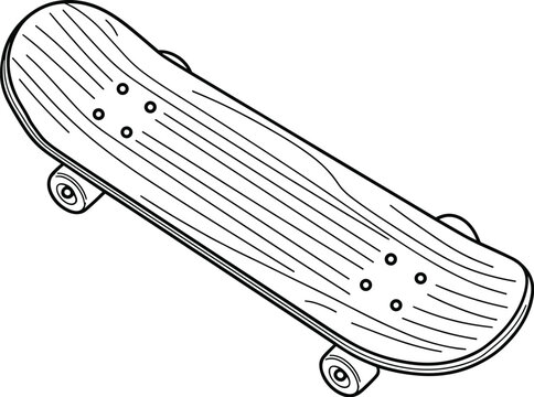 Skateboard illustration on white background showing deck and wheels for freestyle skateboarding and trick riding youth culture and extreme sports design element for skateboard company marketing and on