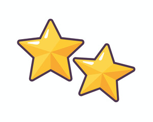 Obraz premium Two golden star icons shining brightly in vector illustration style concept for rating system customer feedback user interface design element business marketing award achievement success recognition g